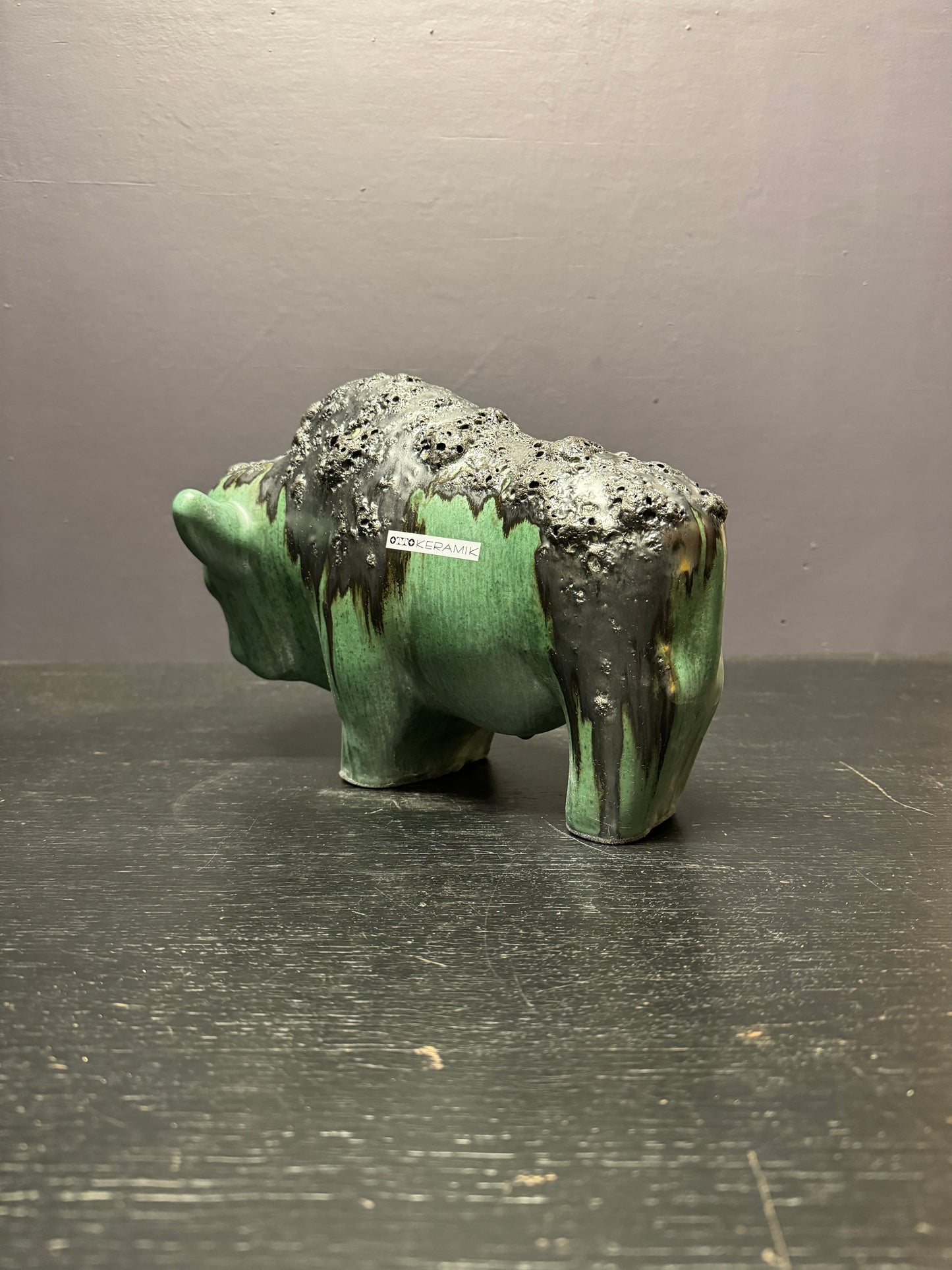 Otto Keramik Large Ceramic Bison West German Pottery Fat Lava