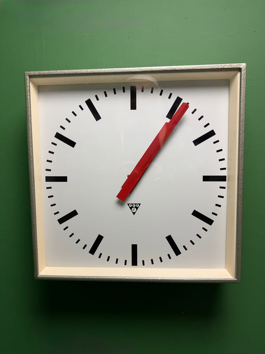 Large Czech Industrial 1970s Square Factory Clocks By Pragotron