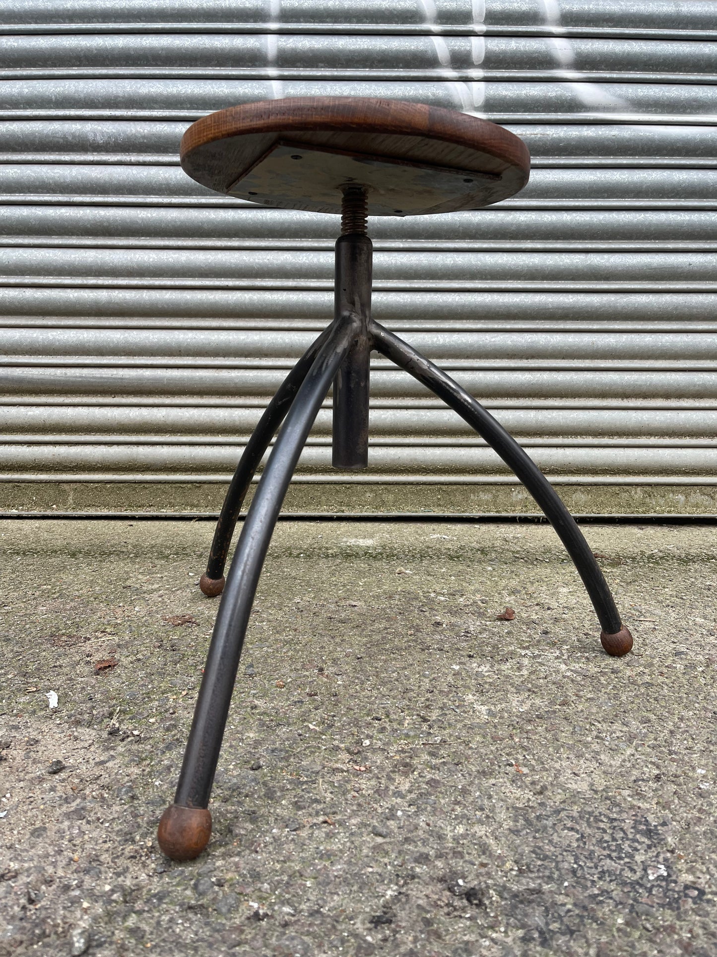 1950s Polish Adjustable Industrial Work Stool