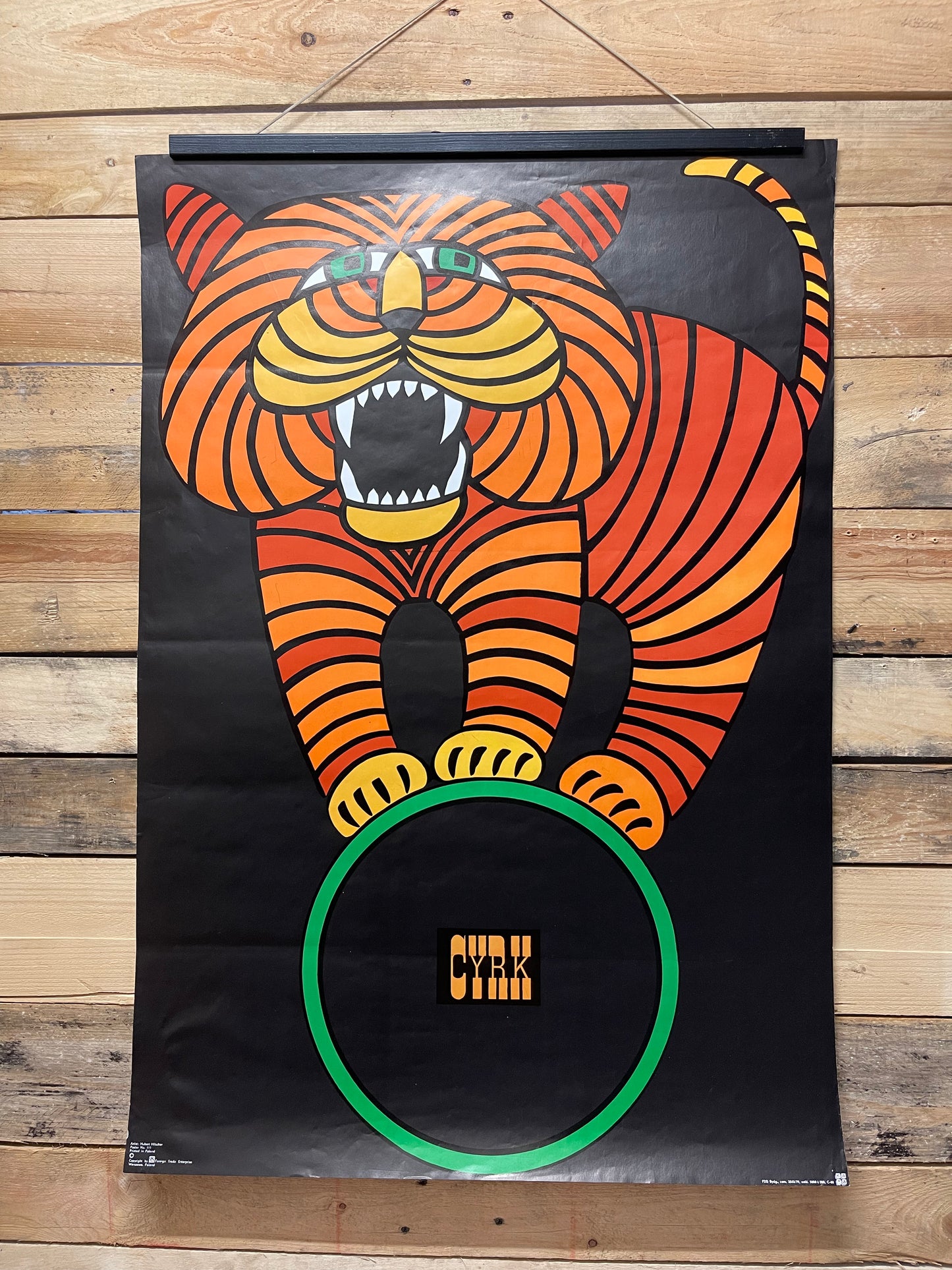 Vintage Polish Circus Poster Of A Tiger On A Wheel By Hilscher Hubert