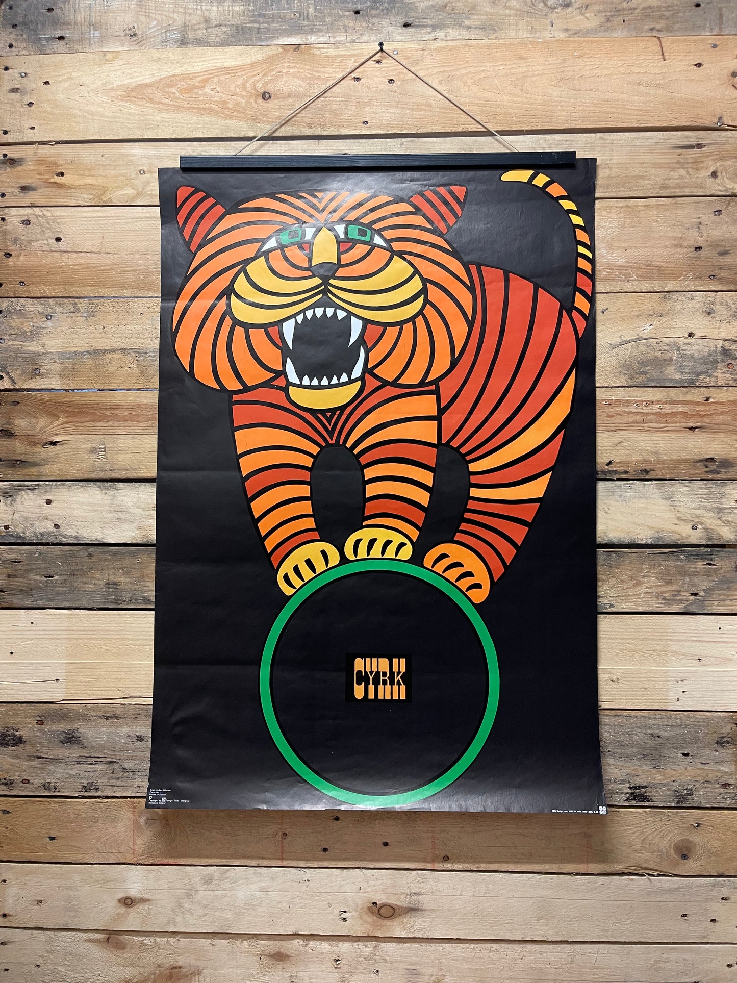Vintage Polish Circus Poster Of A Tiger On A Wheel By Hilscher Hubert