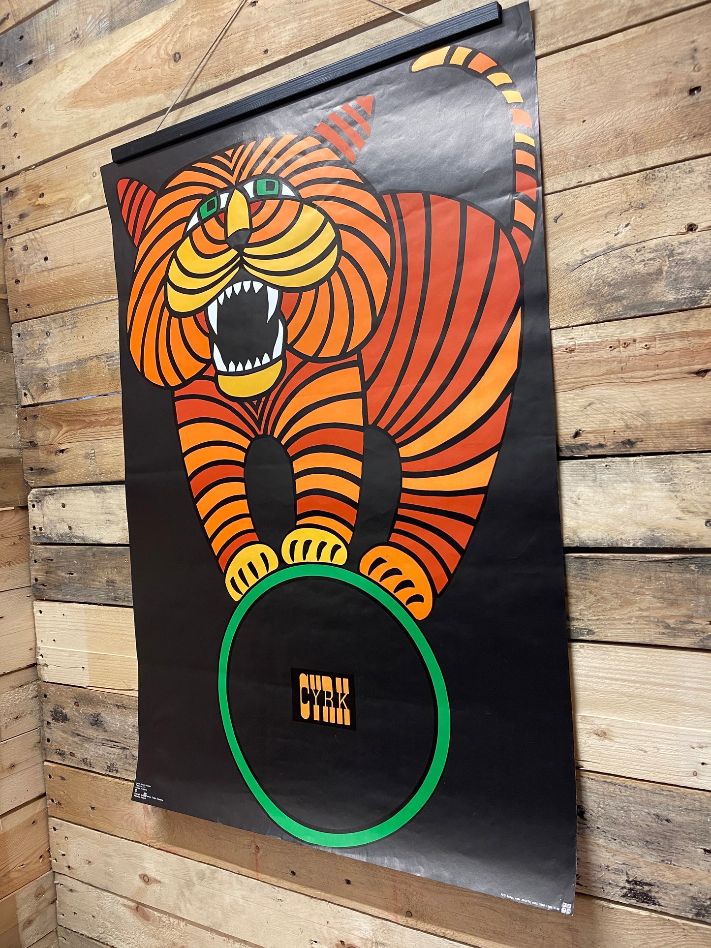 Vintage Polish Circus Poster Of A Tiger On A Wheel By Hilscher Hubert
