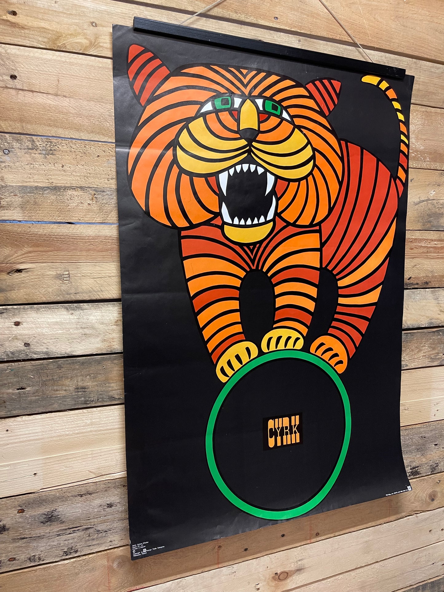 Vintage Polish Circus Poster Of A Tiger On A Wheel By Hilscher Hubert