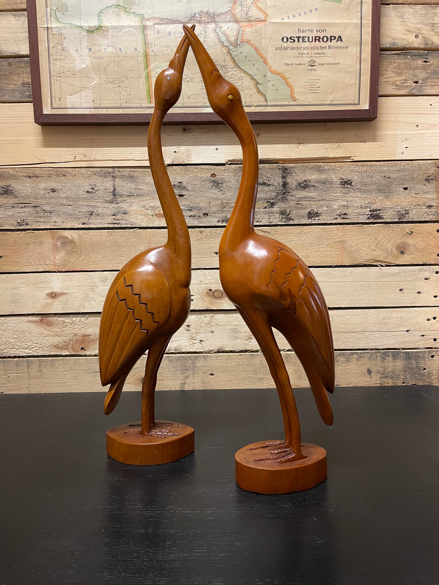 1960s Pair Of Large Teak Hand Carved Cranes