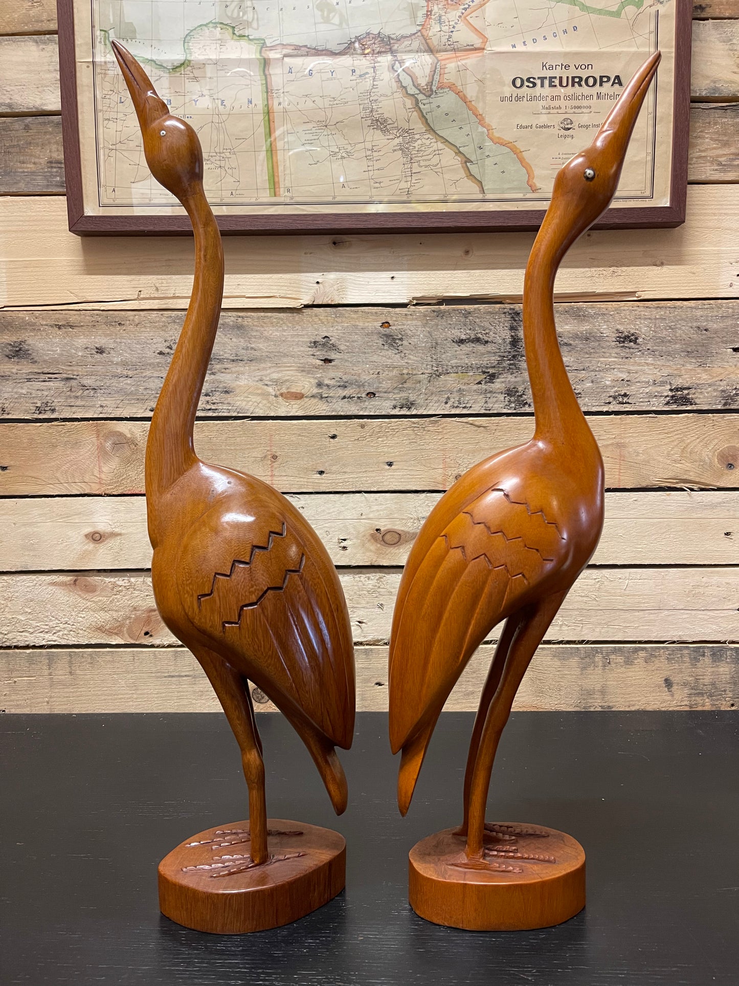 1960s Pair Of Large Teak Hand Carved Cranes