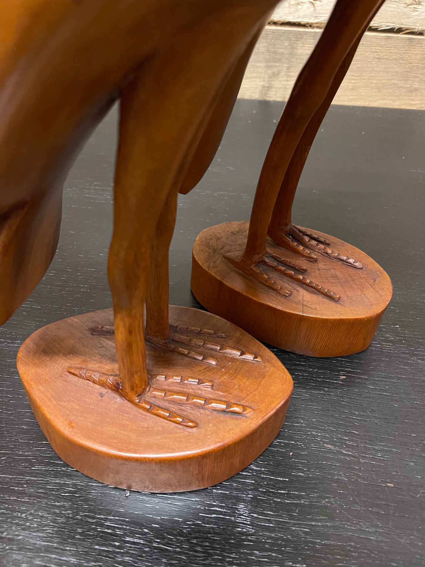 1960s Pair Of Large Teak Hand Carved Cranes