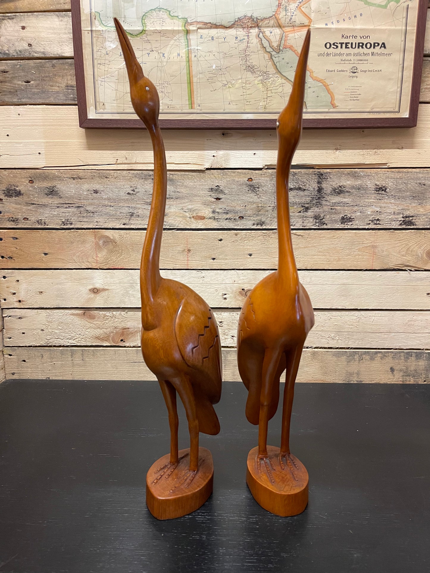 1960s Pair Of Large Teak Hand Carved Cranes