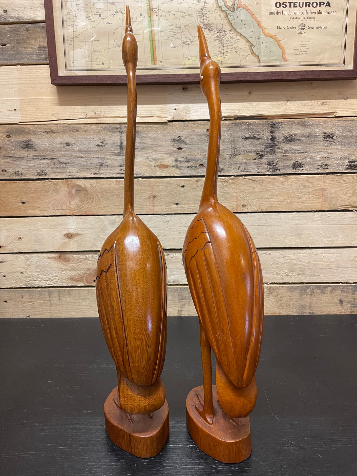 1960s Pair Of Large Teak Hand Carved Cranes