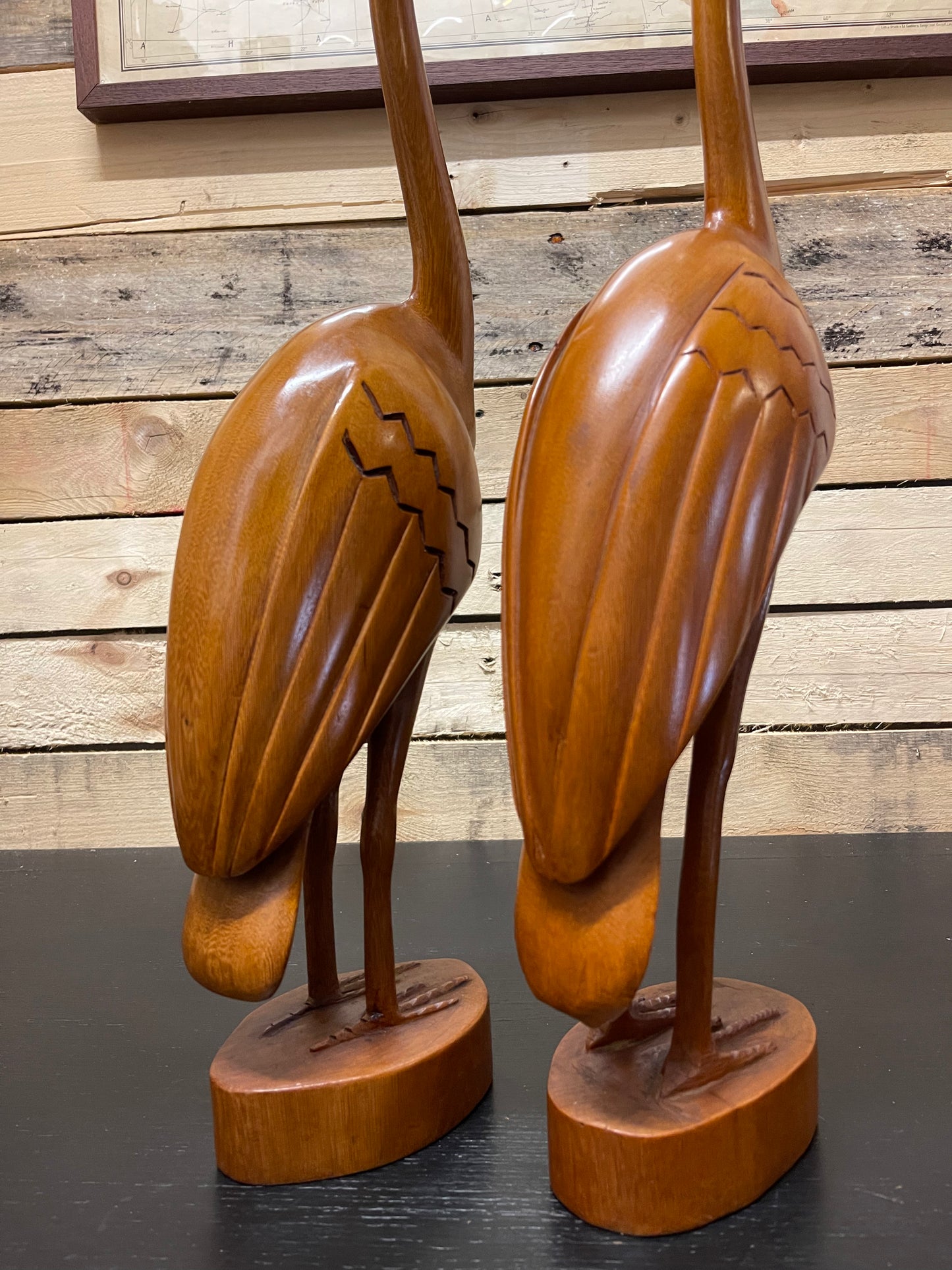 1960s Pair Of Large Teak Hand Carved Cranes