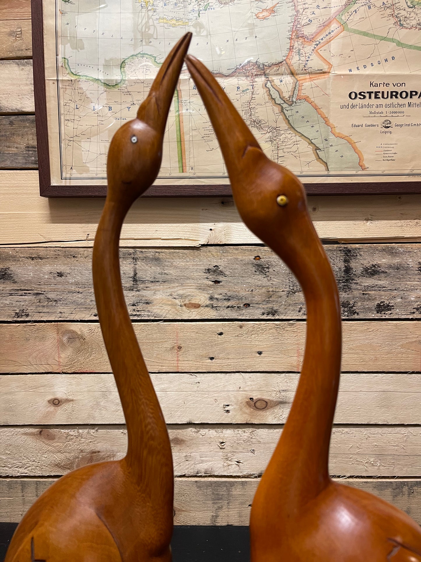 1960s Pair Of Large Teak Hand Carved Cranes