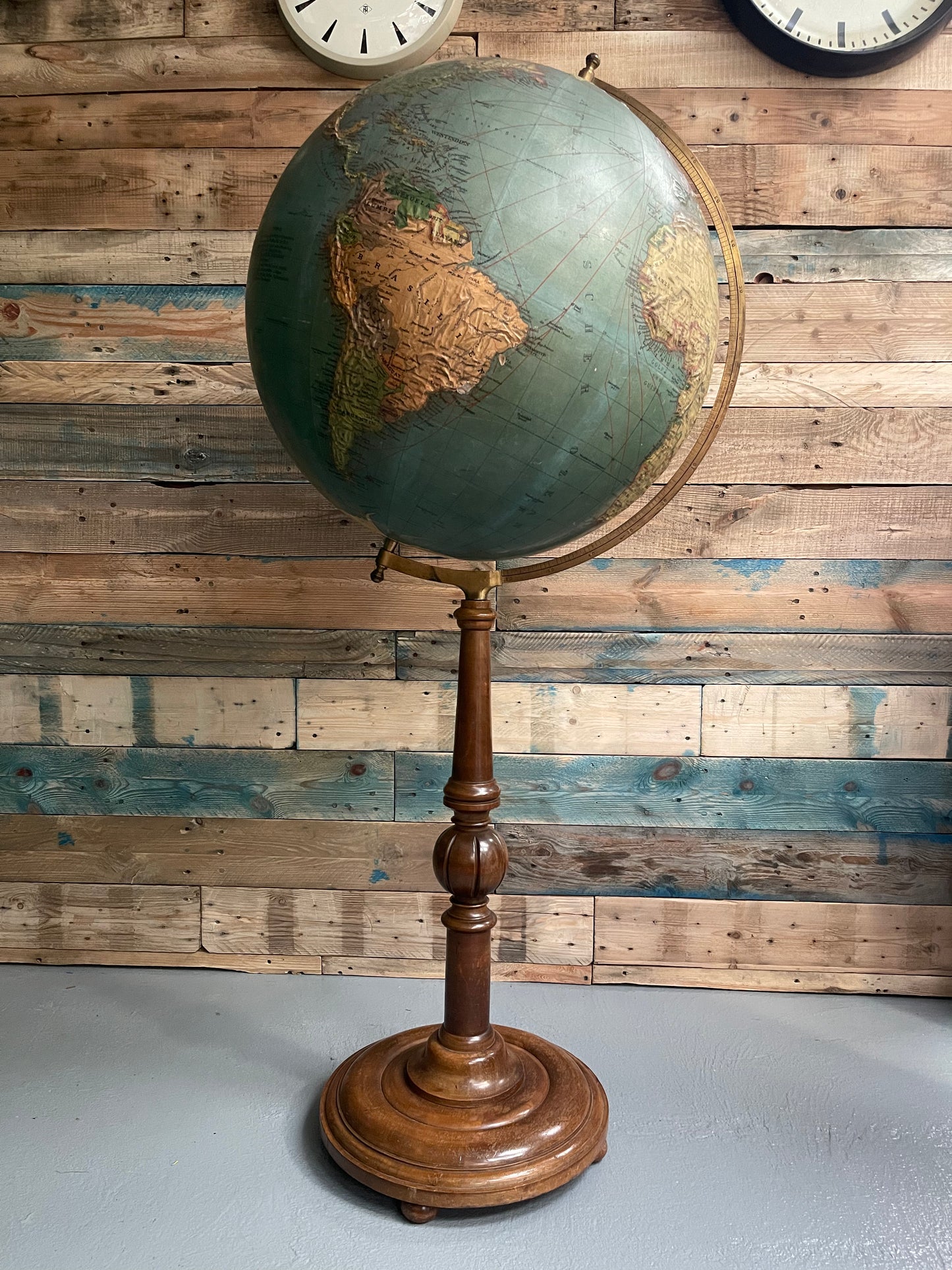 Large Antique Floor Standing Raised Relief Globe By Paul Räth Liepzig