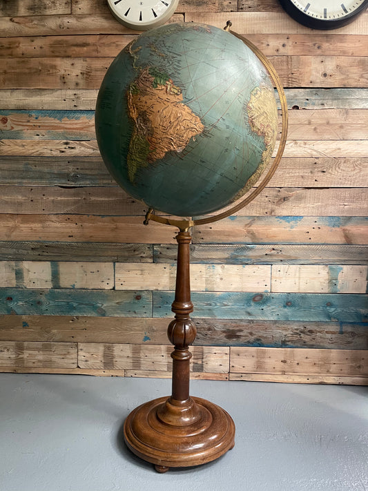 Large Antique Floor Standing Raised Relief Globe By Paul Räth Liepzig