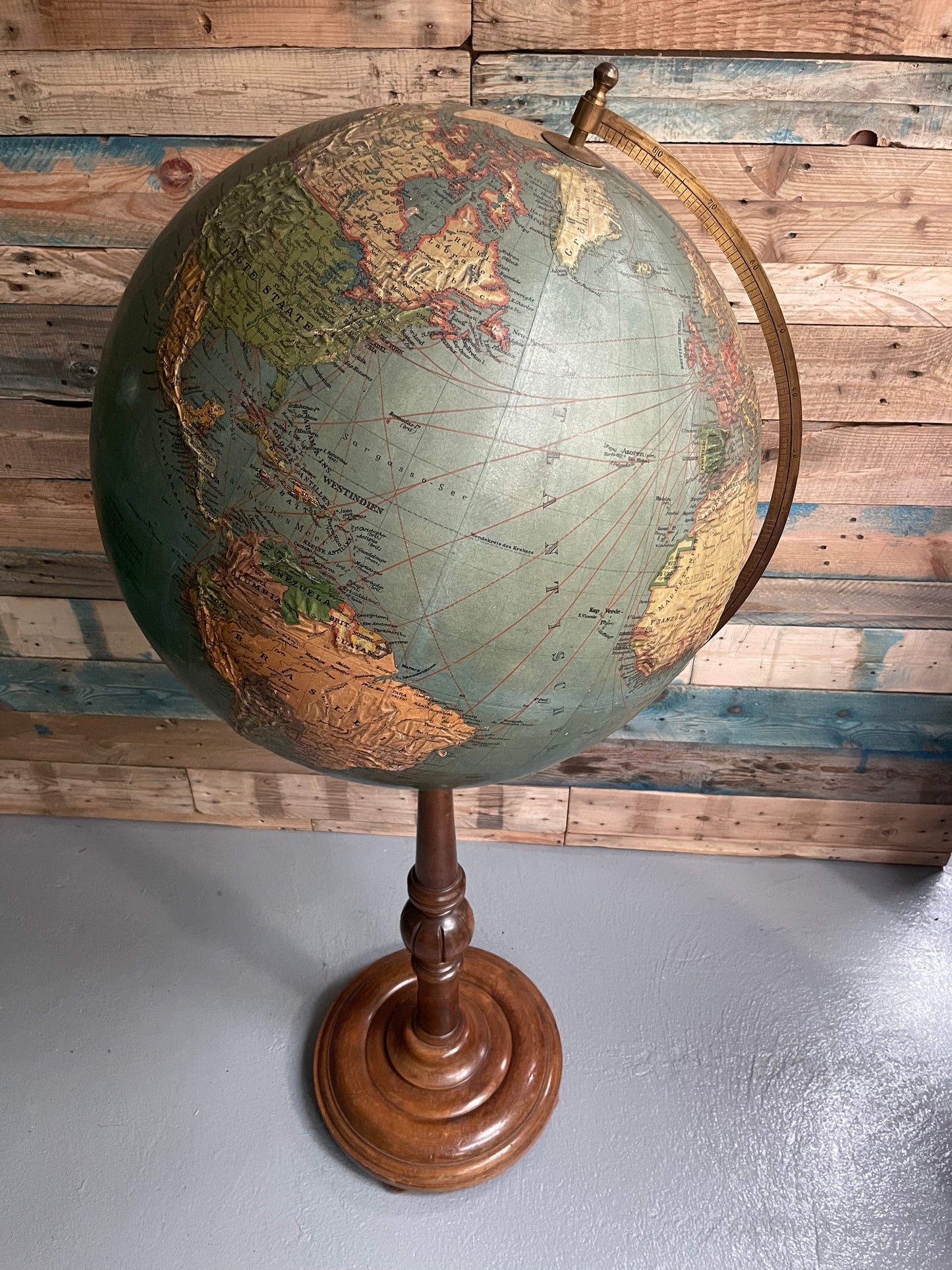 Large Antique Floor Standing Raised Relief Globe By Paul Räth Liepzig