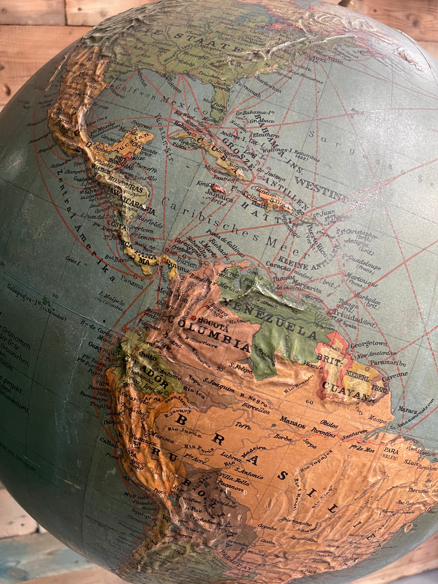Large Antique Floor Standing Raised Relief Globe By Paul Räth Liepzig