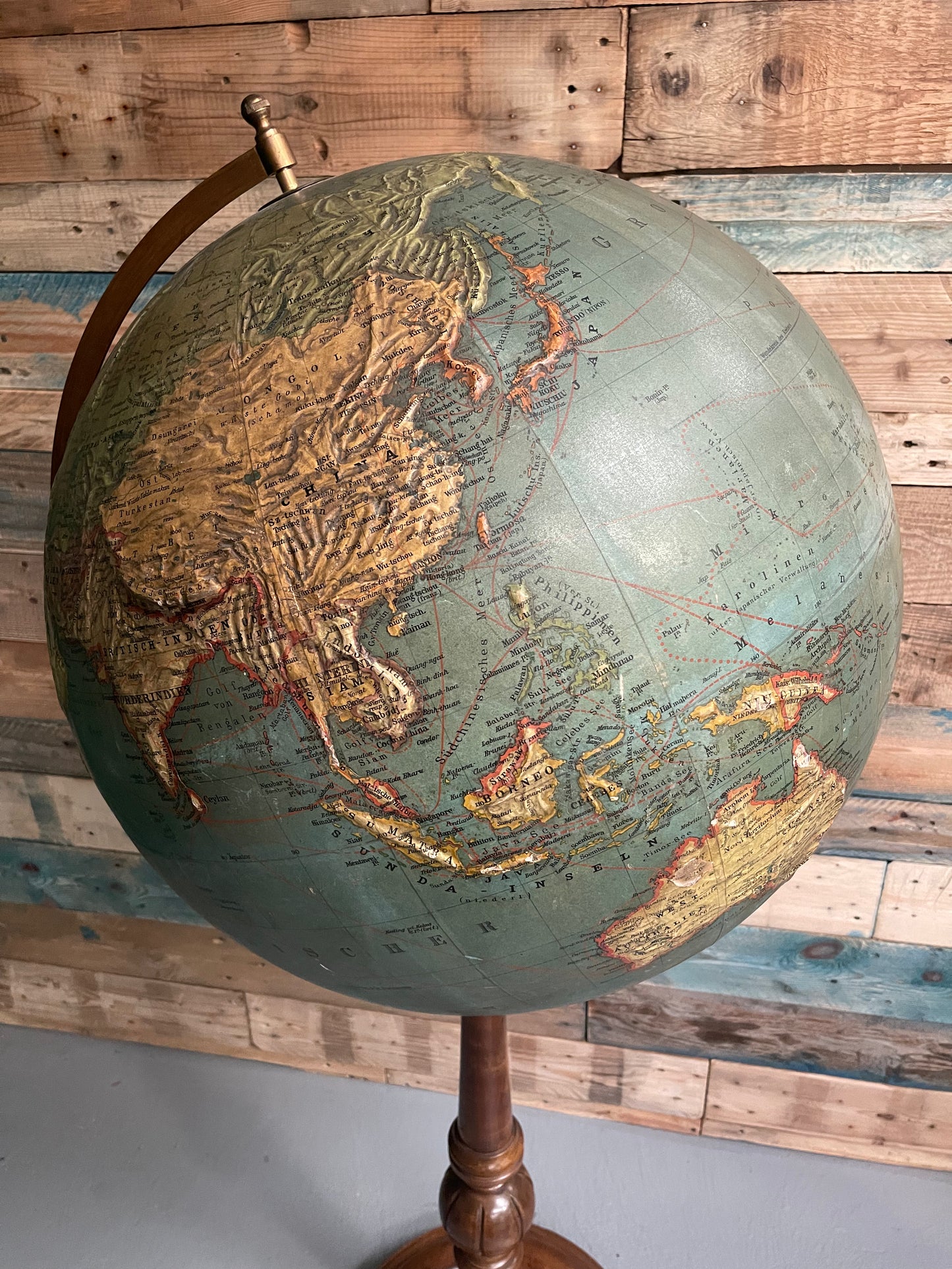 Large Antique Floor Standing Raised Relief Globe By Paul Räth Liepzig