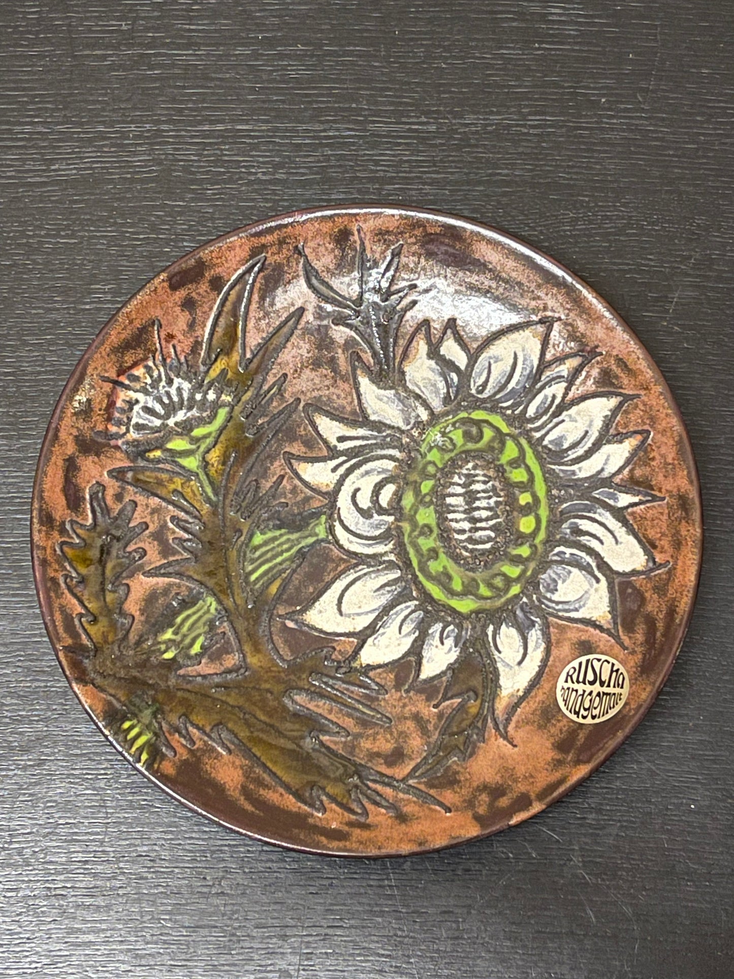 Large 1960s West German Pottery Fat Lava Ceramic Plate By Ruscha Art