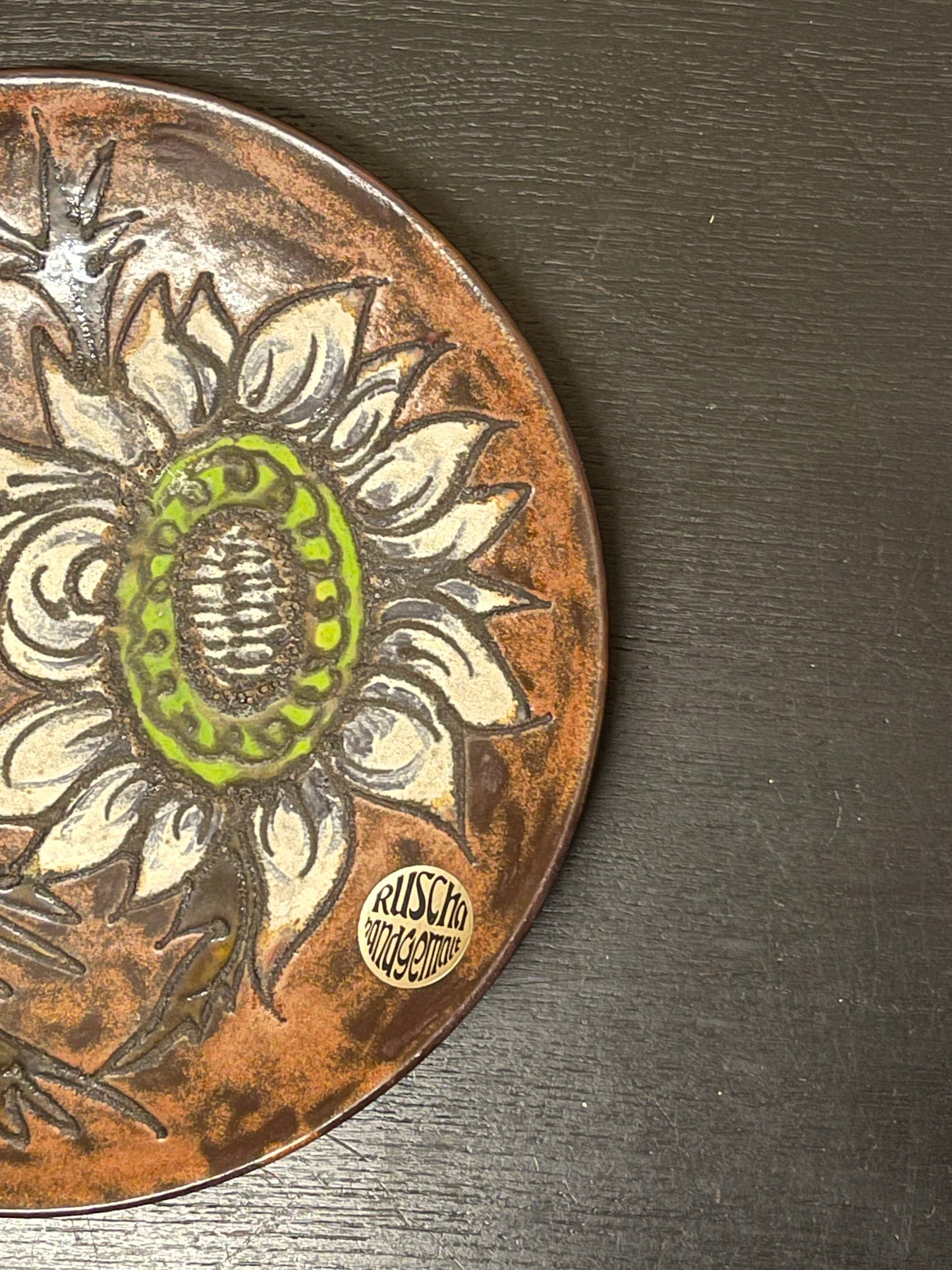 Large 1960s West German Pottery Fat Lava Ceramic Plate By Ruscha Art