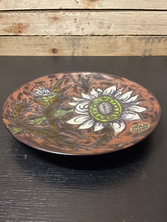 Large 1960s West German Pottery Fat Lava Ceramic Plate By Ruscha Art