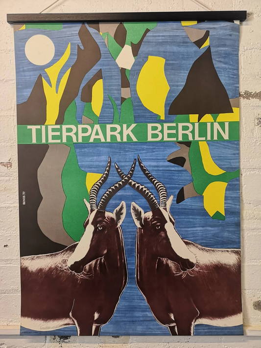 Vintage 1970s Tierpark Berlin Original Zoo Poster Advertising Of An Anteloppe