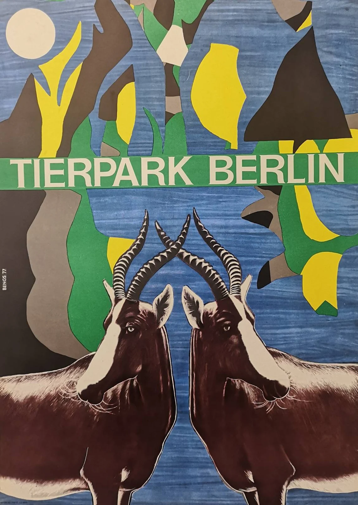 Vintage 1970s Tierpark Berlin Original Zoo Poster Advertising Of An Anteloppe