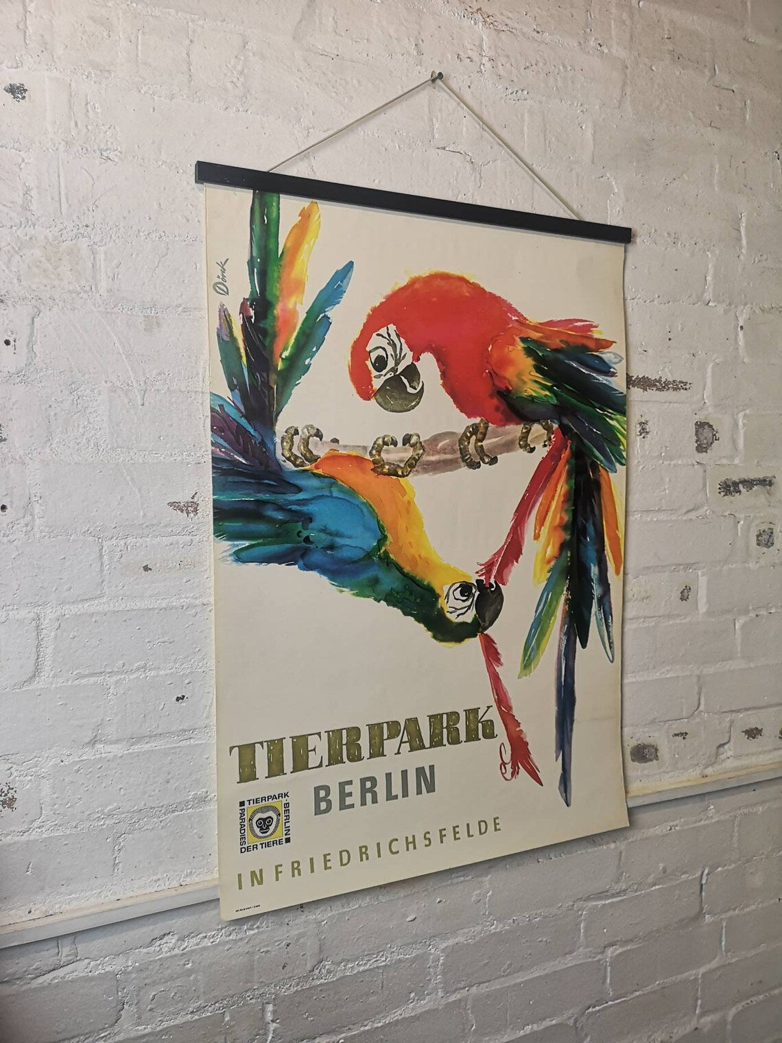 Vintage 1960s Tierpark Berlin Original Zoo Poster Advertising Of Macaw Parrots