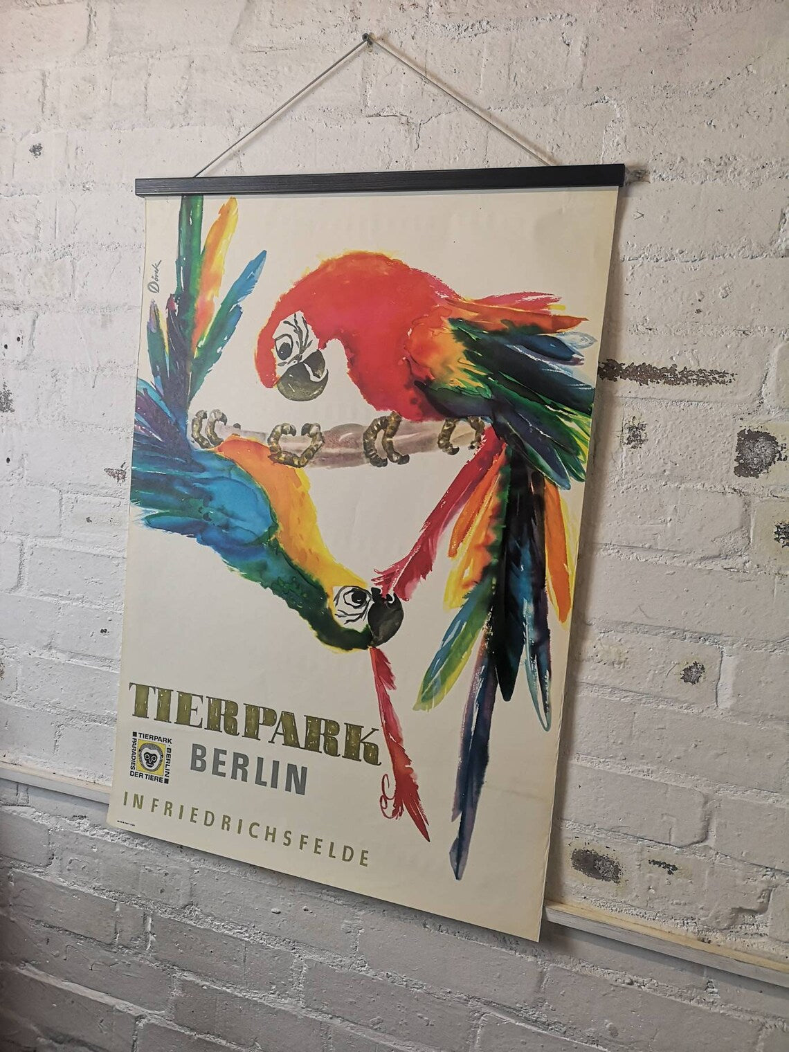 Vintage 1960s Tierpark Berlin Original Zoo Poster Advertising Of Macaw Parrots