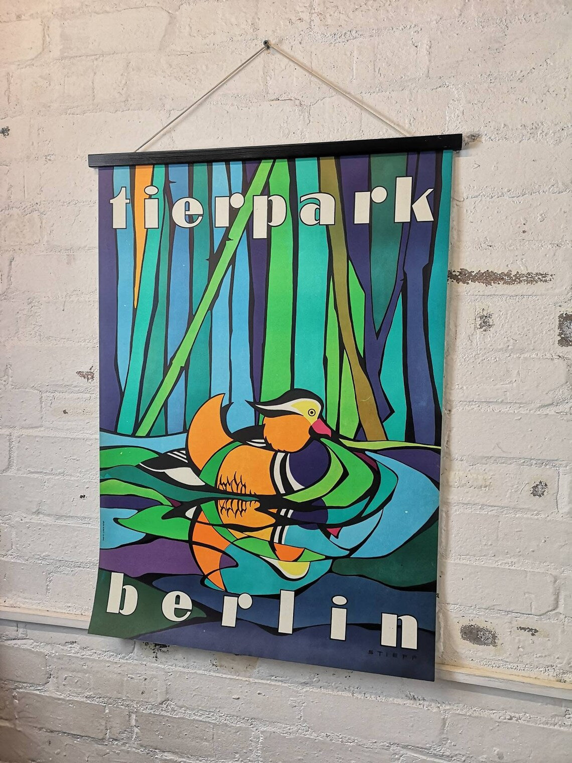 Vintage 1970s Tierpark Berlin Original Zoo Poster Advertising Of A Mandarin Duck