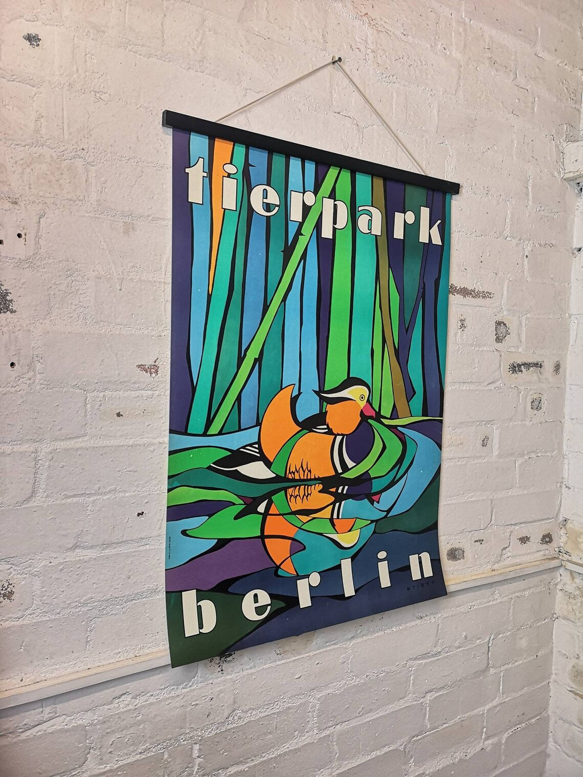 Vintage 1970s Tierpark Berlin Original Zoo Poster Advertising Of A Mandarin Duck