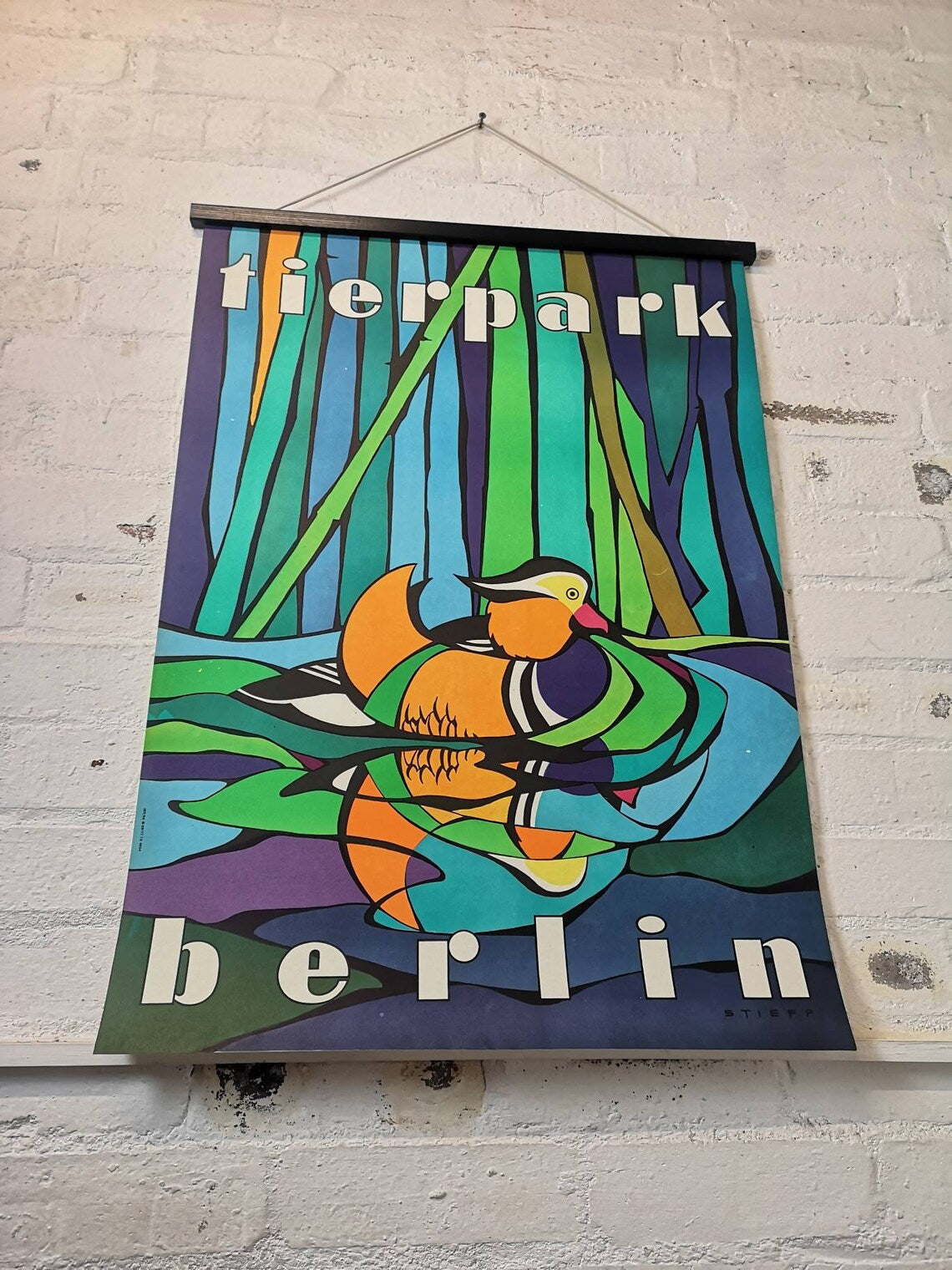 Vintage 1970s Tierpark Berlin Original Zoo Poster Advertising Of A Mandarin Duck