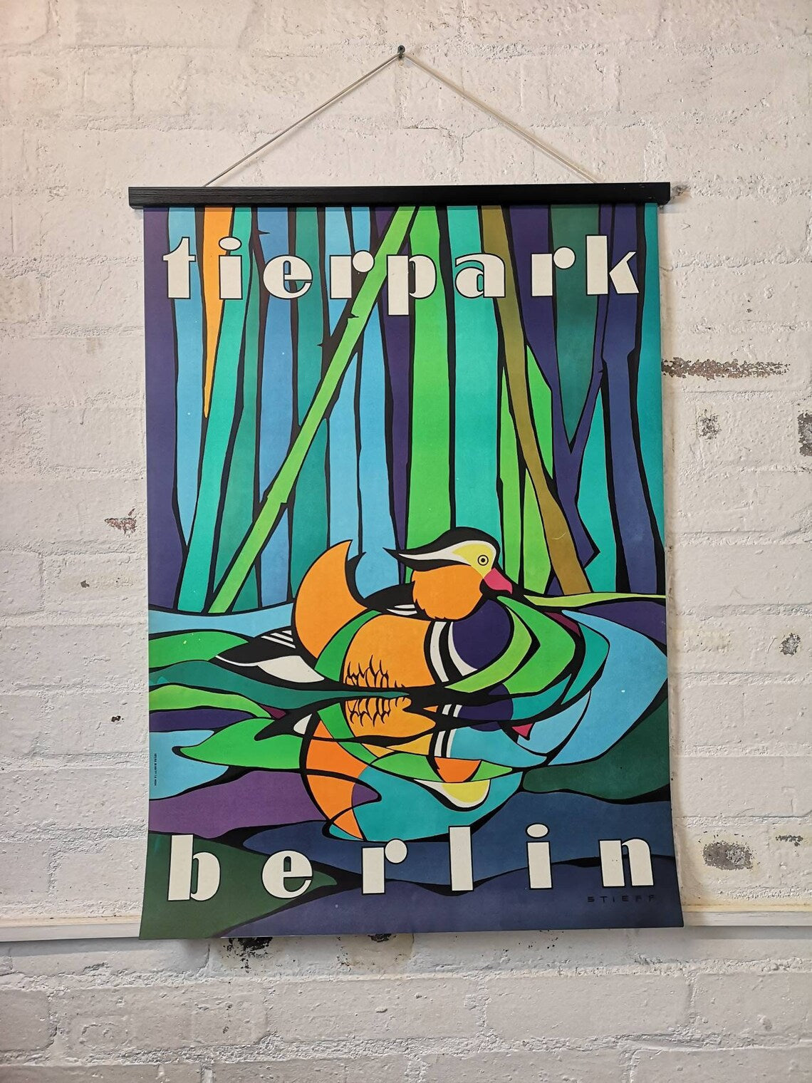 Vintage 1970s Tierpark Berlin Original Zoo Poster Advertising Of A Mandarin Duck