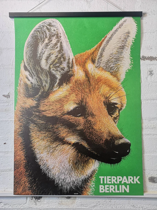 Vintage 1980s Tierpark Berlin Original Zoo Poster Advertising Of A Fox