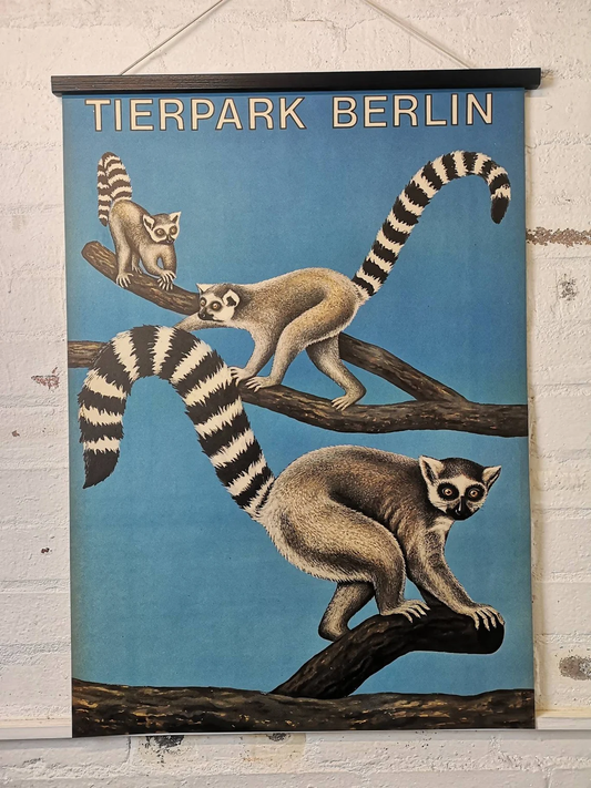 Vintage 1970s Tierpark Berlin Original Zoo Poster Advertising Of Lemars