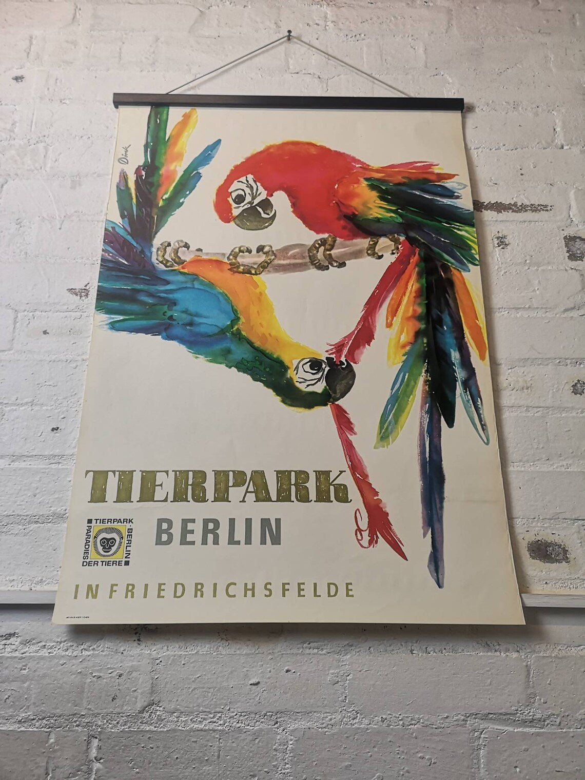 Vintage 1960s Tierpark Berlin Original Zoo Poster Advertising Of Macaw Parrots