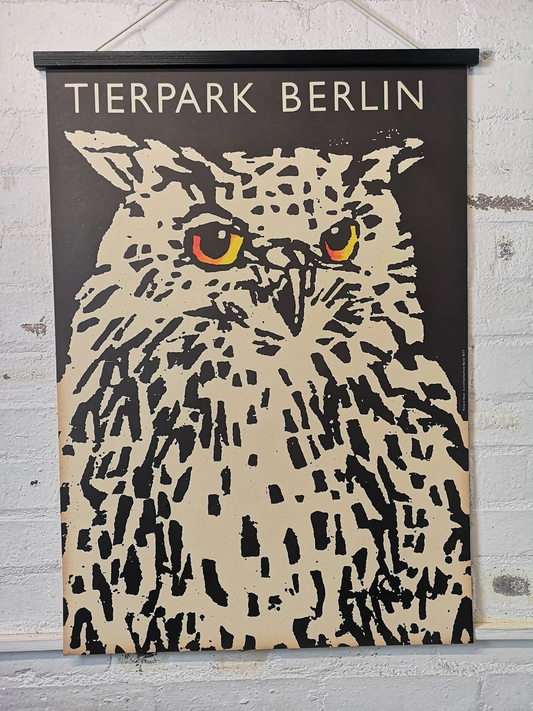Vintage 1970s Tierpark Berlin Original Zoo Poster Advertising Of An Owl