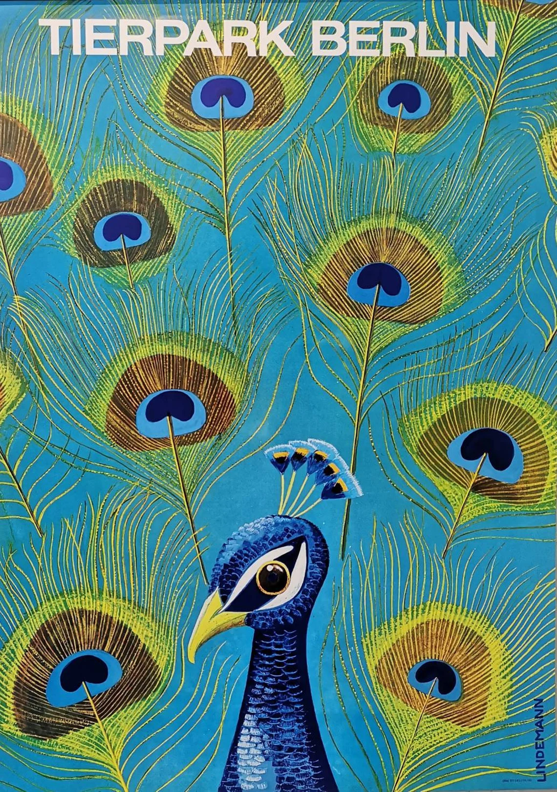 Vintage 1980s Tierpark Berlin Original Zoo Poster Advertising Of A Peacock