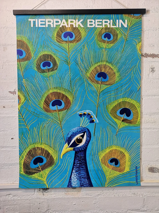 Vintage 1980s Tierpark Berlin Original Zoo Poster Advertising Of A Peacock