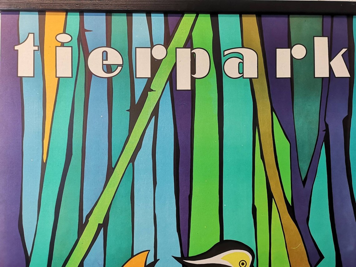 Vintage 1970s Tierpark Berlin Original Zoo Poster Advertising Of A Mandarin Duck