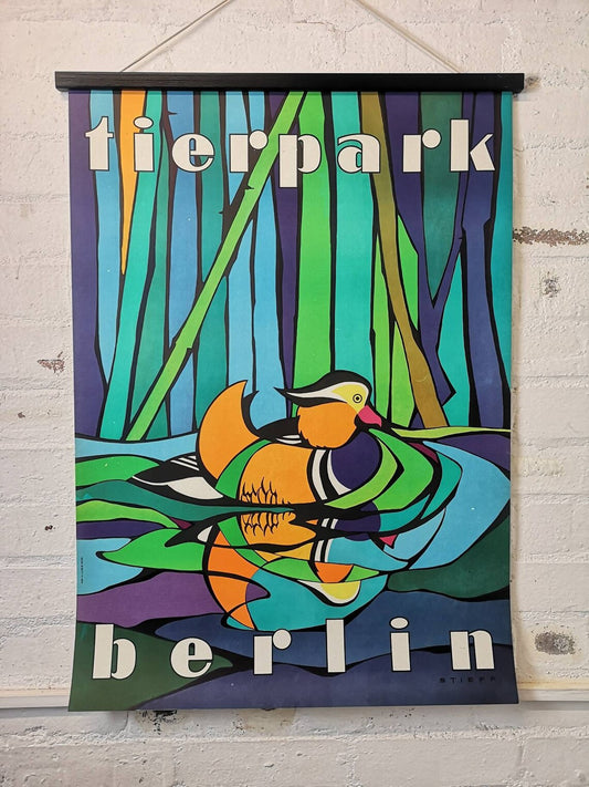 Vintage 1970s Tierpark Berlin Original Zoo Poster Advertising Of A Mandarin Duck