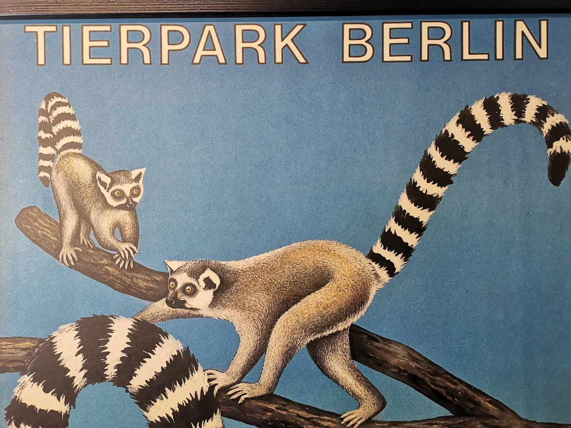 Vintage 1970s Tierpark Berlin Original Zoo Poster Advertising Of Lemars