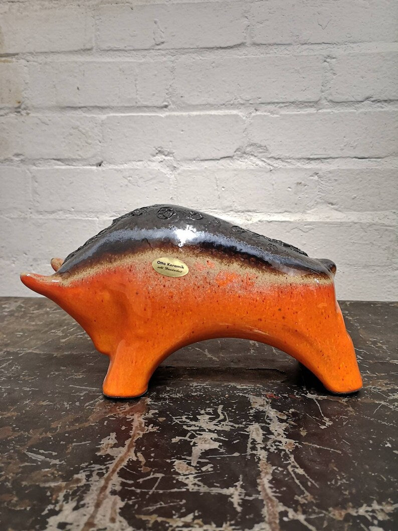 Otto Keramik Ceramic Bull West German Pottery Fat Lava