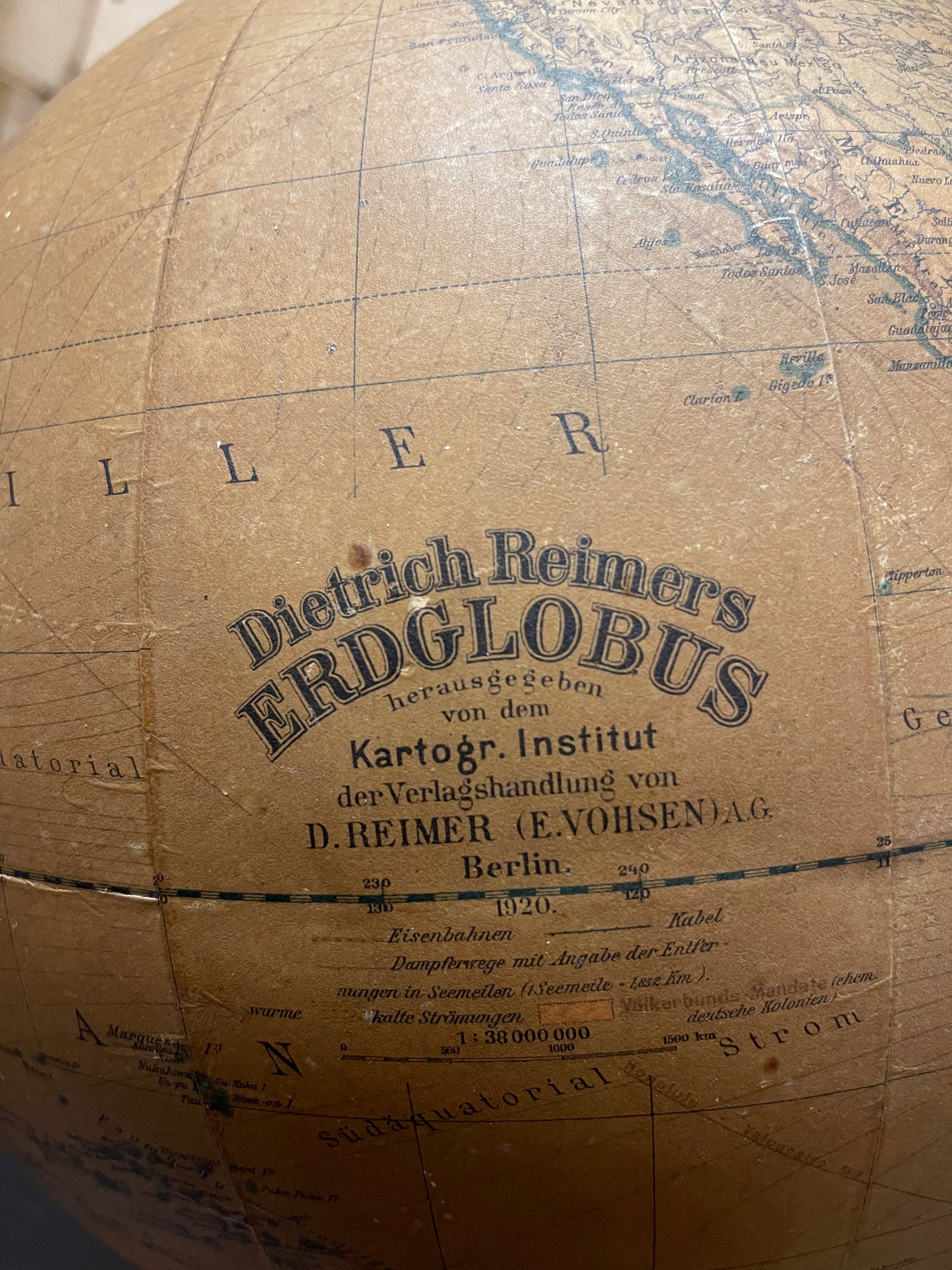 Dietrich Reimers German Antique Earth Globe Berlin 1920