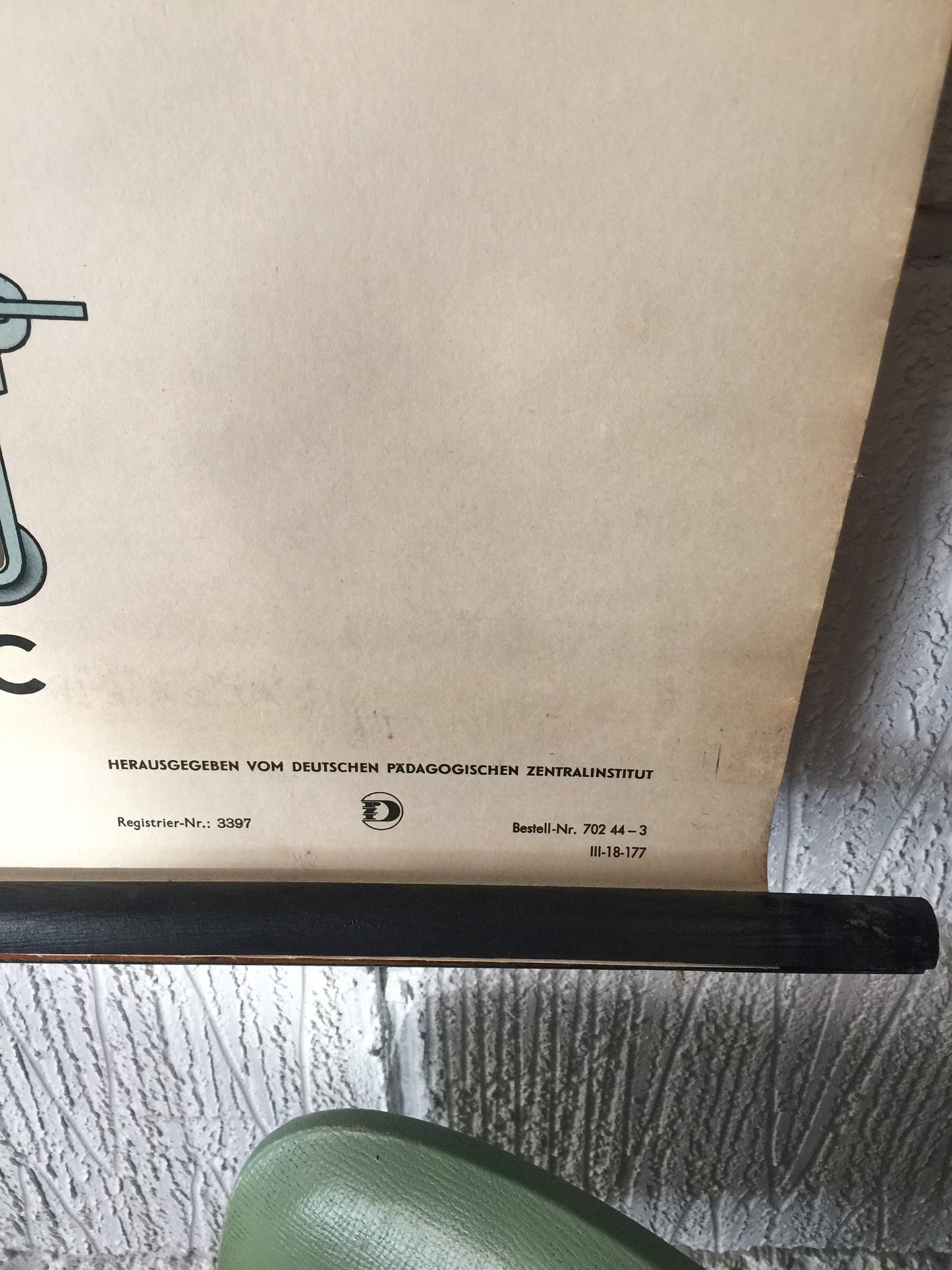 Vintage East German GDR Roll Down Poster Of A Hydraulic Regulator By Volk Und Wissen, Berlin
