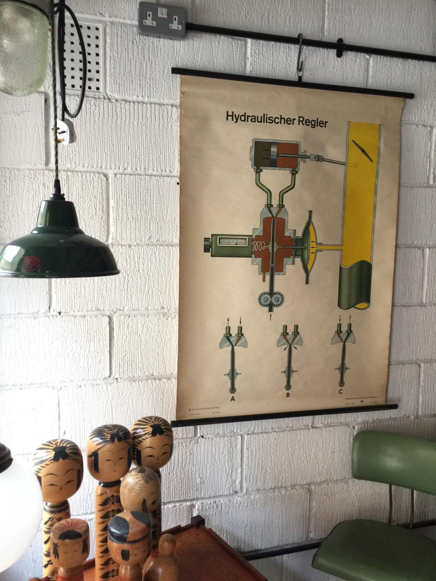 Vintage East German GDR Roll Down Poster Of A Hydraulic Regulator By Volk Und Wissen, Berlin
