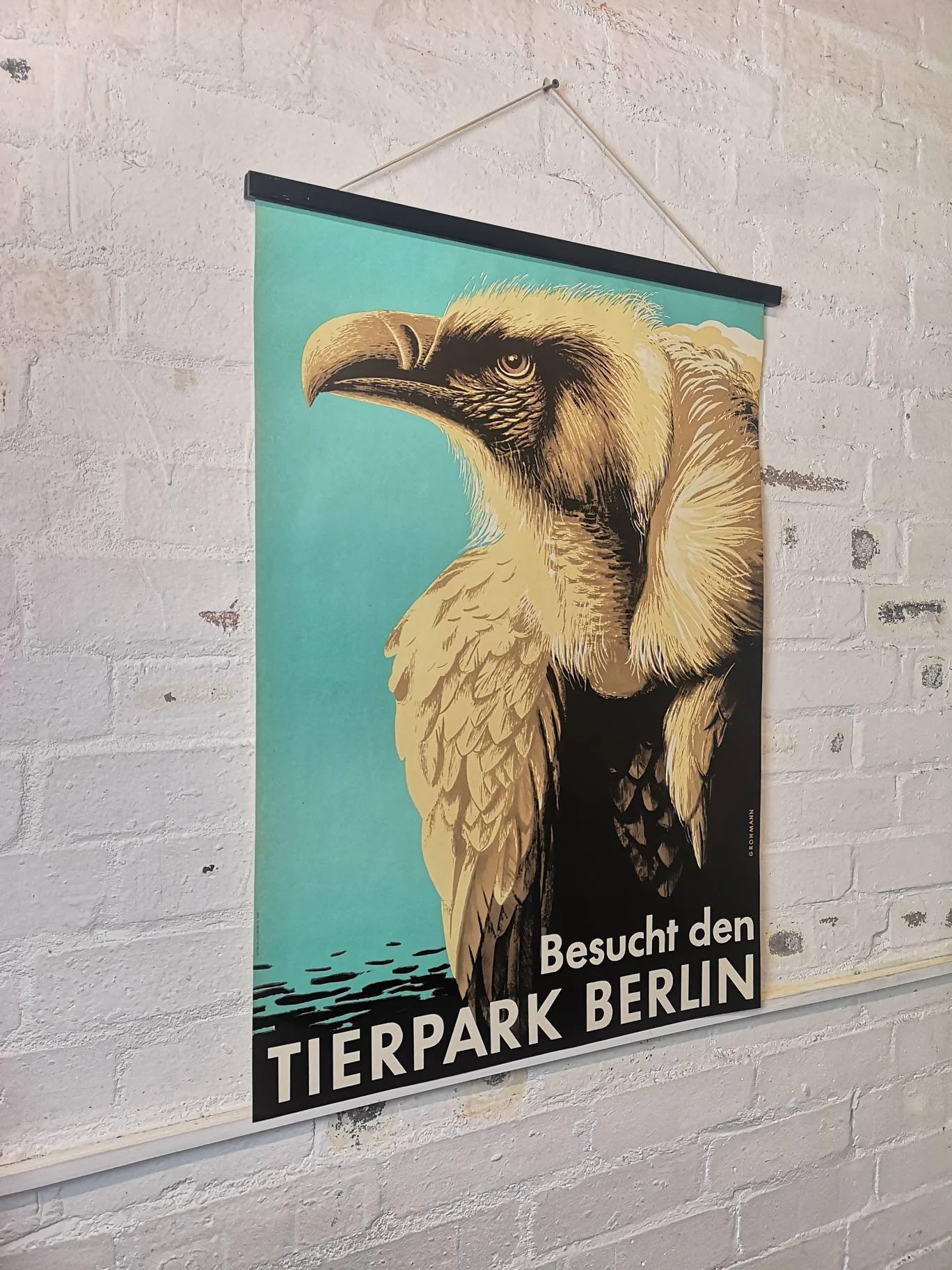 Vintage 1960s Tierpark Berlin Original Zoo Poster Advertising Of A Vulture