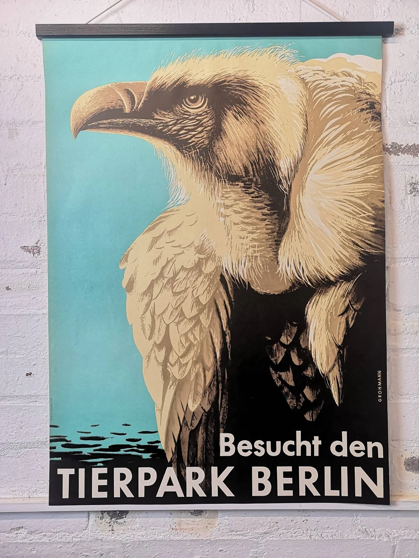 Vintage 1960s Tierpark Berlin Original Zoo Poster Advertising Of A Vulture