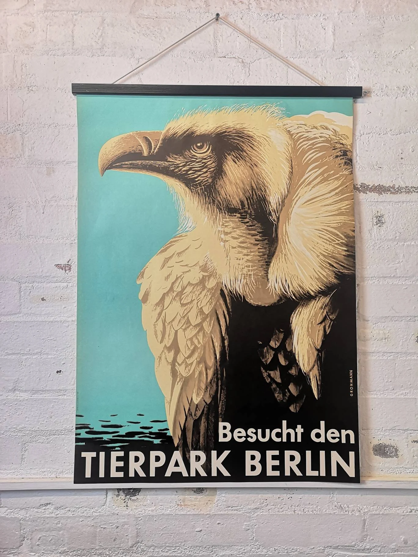 Vintage 1960s Tierpark Berlin Original Zoo Poster Advertising Of A Vulture