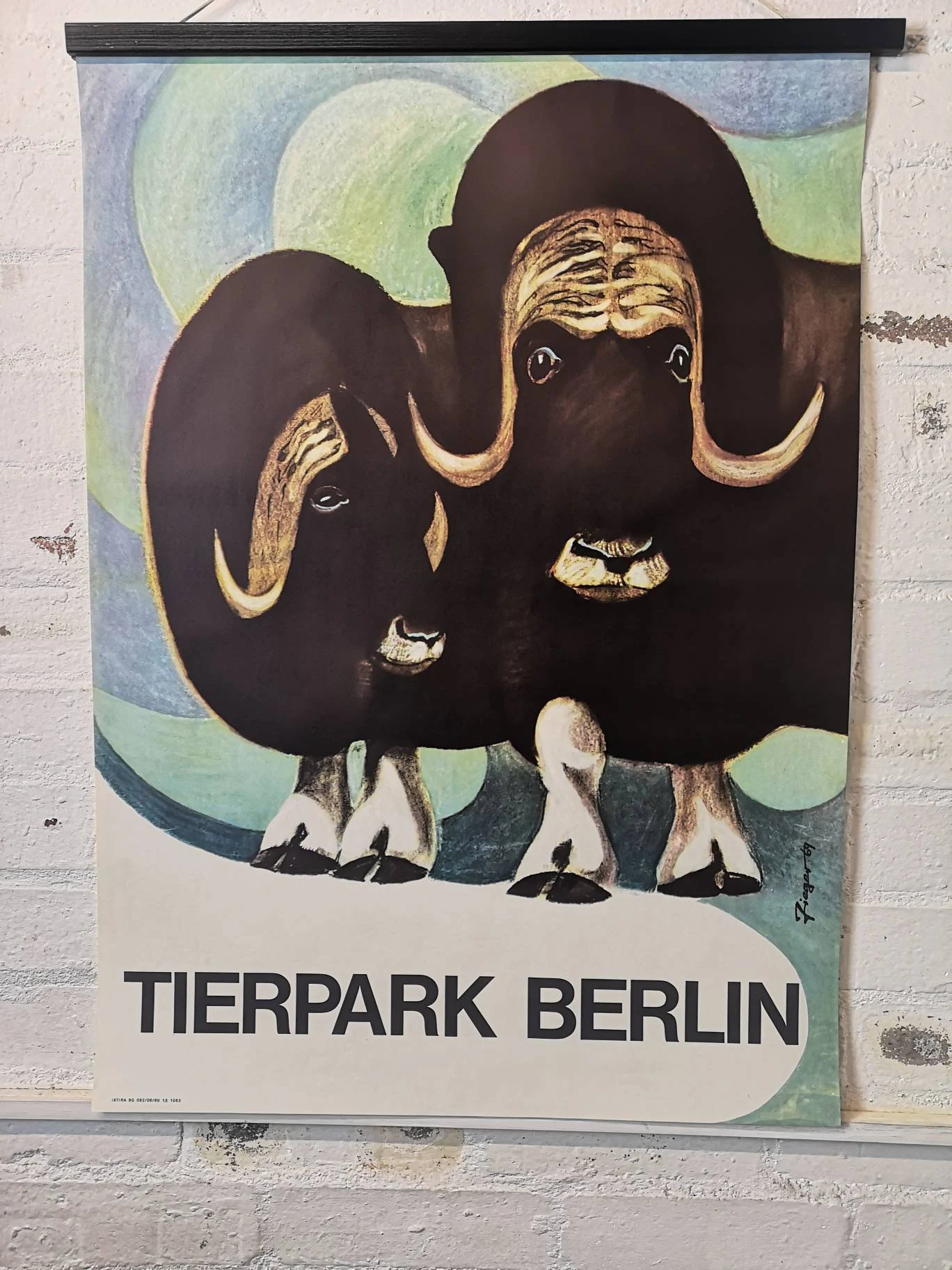 Vintage 1960s Tierpark Berlin Original Zoo Poster Advertising Of A Pair Of Musk Oxen