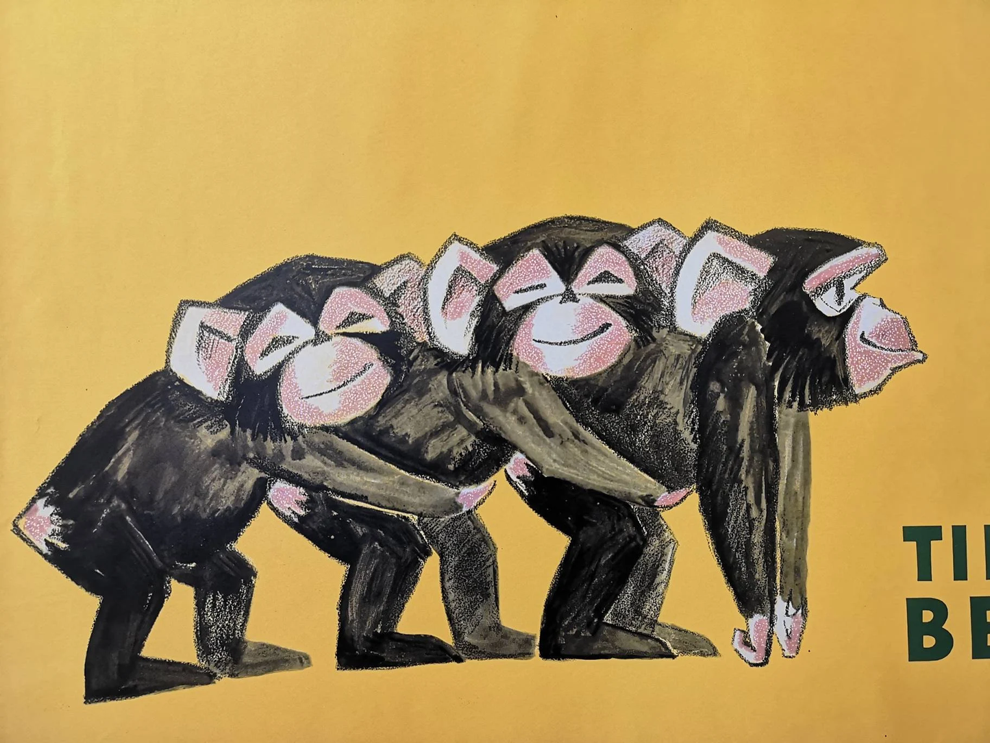 Vintage 1970s Tierpark Berlin Original Zoo Poster Advertising Of Baby Chimpanzees