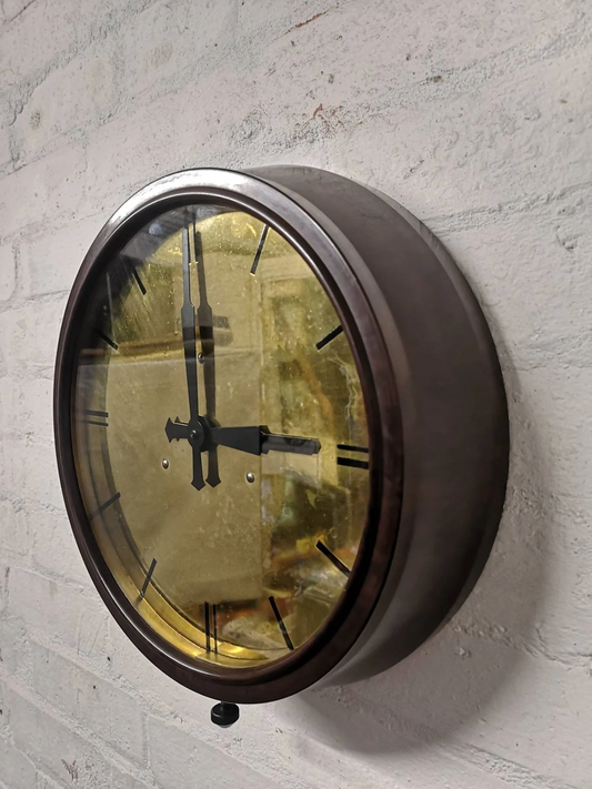 1940s Bakelite & Brass Electric Factory Clock By SEC Smiths English Clocks London
