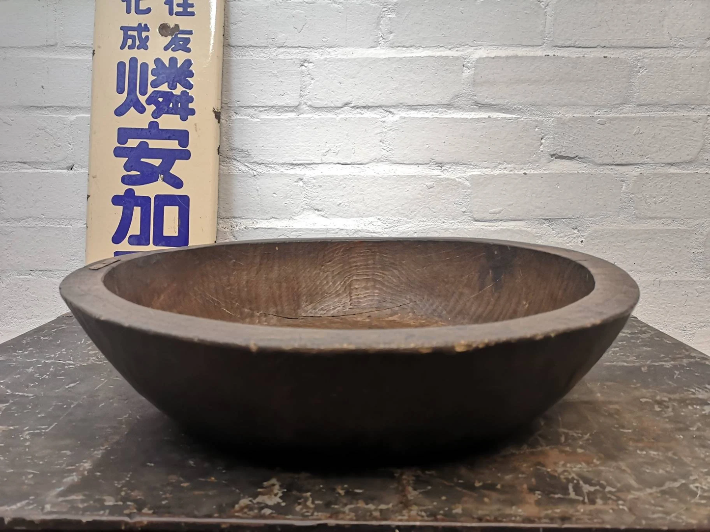 Early 1900s Large Traditional Hand Carved Wooden Japanese Bowl